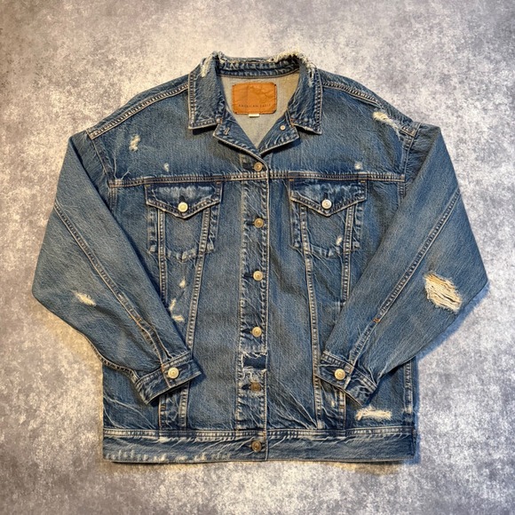 American Eagle Other - American Eagle Mens Distressed Denim Trucker Jacket Blue Small Oversized Fit